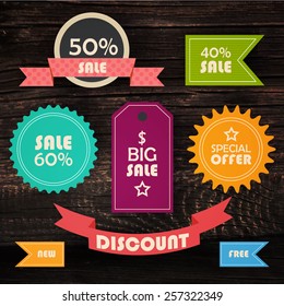 Retro colorful sale labels set. Vector illustration