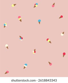 Retro Colorful Seamless Pattern Design with Ice Cream on Soft Pink Background