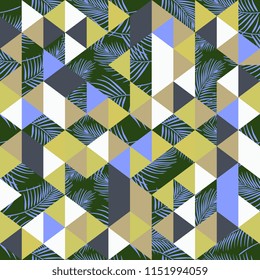 Retro colorful seamless pattern with triangle and leaf