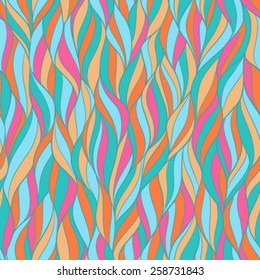 Retro colorful seamless vector pattern, hand-drawn waves background. Can be used for prints, pattern fills, fabric texture, wallpapers or web-page backgrounds.