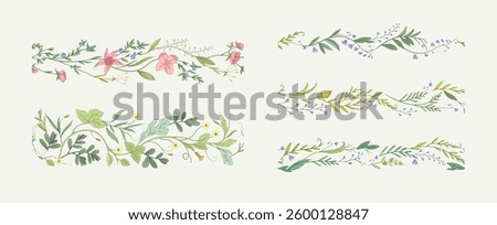 Retro colorful seamless vertical border with detailed various foliage, intricate details and delicate forms. Elegant botanical rustic design elements. Hand drawn vintage vector illustration