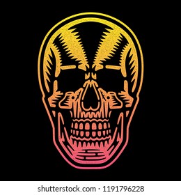 Retro colorful skull. Print for t-shirt. Bizarre dead head.