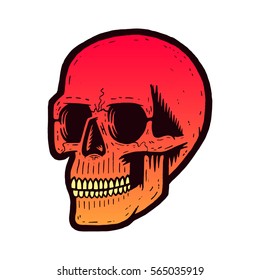 Retro colorful skull. Print for t-shirt. Bizarre dead head.