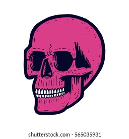 Retro colorful skull. Print for t-shirt. Bizarre dead head.