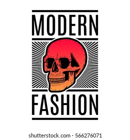 Retro colorful skull. Print for t-shirt. Bizarre dead head.