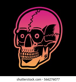 Retro colorful skull. Print for t-shirt. Bizarre dead head.