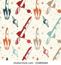 Retro Colorful Spaceship Seamless Pattern 