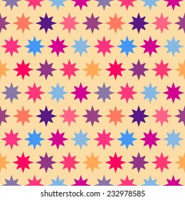 Retro colorful star seamless pattern. Vector illustration for holiday kid background. Bright wallpaper. Mosaic baby style.