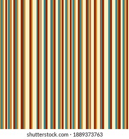 Retro colorful stripes seamless pattern. Abstract geometric background. Vertical lines with blue, ochre, reddish-brown and light beige colors. For textile, cover, wrapping paper, interior design.