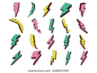 Retro Colorful Thunderbolt Element Set