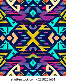 Retro colorful tribal Navajo vector seamless pattern. aztec fancy abstract geometric art print. ethnic hipster backdrop. Wallpaper, cloth design, fabric, paper, cover, textile design template.