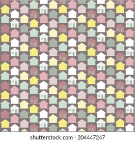Retro colorful wallpaper with a lot of small houses 