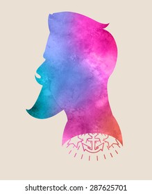 Retro colorful watercolor label badge or logo Hipster 2015 with beard. T-Shirt Print