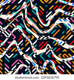 Retro colorful wavy seamless pattern