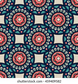 Retro colors boho hand drawn seamless background. Vector illustration