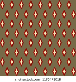 Retro Colors Christmas Pattern. Simple Geometric Red Dimond Allover Motif. Vintage Design Home Holiday Decoration, Interior Textile, Fabric, Wallpaper, Postcards, Flyers Background, Flags And Tags.