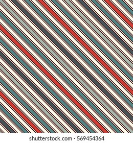 Retro colors diagonal stripes abstract background. Thin slanting line wallpaper. Seamless pattern with simple classic motif. Digital paper for scrapbook, textile print, page fill. Vector illustration