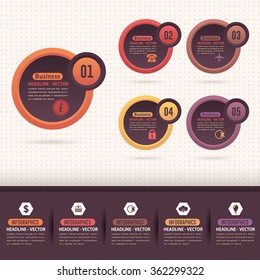 Retro Colors Ellipse Elements Infographics Design, Vector Numbers Banner Template