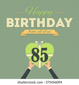 Retro Colors Happy Birthday Vector Design. Announcement and Celebration Message Poster, Flyer Age 85
