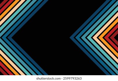 Retro colors line background abstract. Vintage 70s ribbon stripe colorful rainbow. Vector illustration. 1970s color wallpaper with some copy space