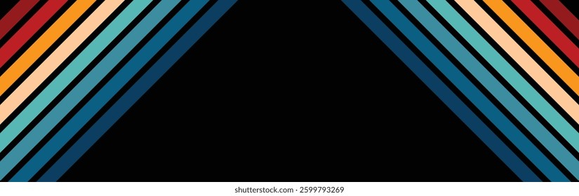 Retro colors line background abstract. Vintage 70s ribbon stripe colorful rainbow. Vector illustration. 1970s color wallpaper with some copy space