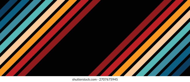 Fondo de línea de colores retro abstracto. Antiguas 70s cinta raya arco iris colorido. Ilustración vectorial. Fondo de pantalla de color de la década de 1970 con algo de espacio de copia