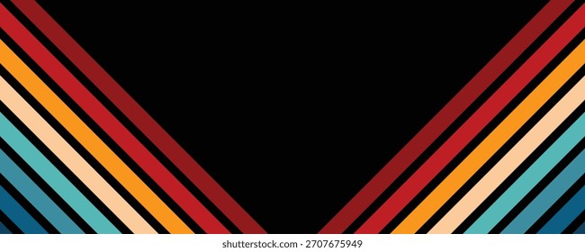 Retro colors line background abstract. Vintage 70s ribbon stripe colorful rainbow. Vector illustration. 1970s color wallpaper with some copy space