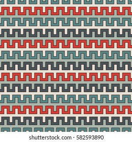 Retro colors seamless pattern with battlement curved lines. Repeated geometric figures wallpaper. Modern style surface texture. Digital paper, textile print, page fill. Vector art