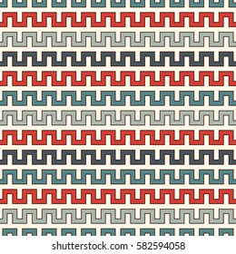 Retro colors seamless pattern with battlement curved lines. Repeated geometric figures wallpaper. Modern style surface texture. Digital paper, textile print, page fill. Vector art