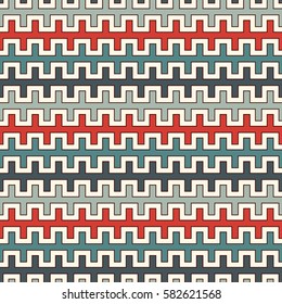 Retro colors seamless pattern with battlement curved lines. Repeated geometric figures wallpaper. Modern style surface texture. Digital paper, textile print, page fill. Vector art