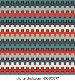 Retro colors seamless pattern with battlement curved lines. Repeated geometric figures wallpaper. Modern style surface texture. Digital paper, textile print, page fill. Vector art