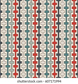 Retro colors seamless pattern with battlement curved lines. Repeated geometric figures wallpaper. Modern style surface texture. Digital paper, textile print, page fill. Vector art