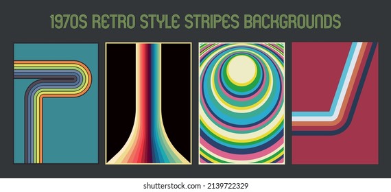 Retro Colors Stripes Backgrounds Set. 1970s Style Vintage Posters