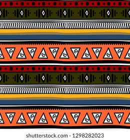 retro colors tribal vector seamless navajo pattern. aztec abstract geometric art print. ethnic hipster vector background. Wallpaper, cloth design, fabric, tissue, cover, textile template illustration.