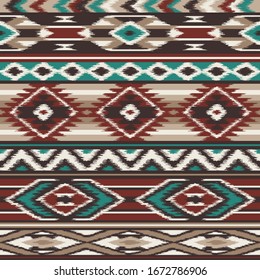 retro colors tribal vector seamless navajo pattern. Embrodery aztec abstract geometric art print. Ethnic vector background. Wallpaper, cloth design, fabric, tissue, cover, cotton, textile template