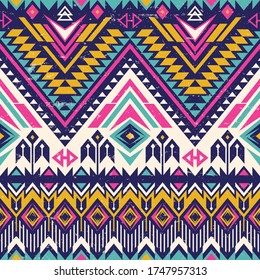 retro colors tribal vector seamless navajo pattern. aztec abstract geometric art ornament
print. Ethnic vector background. Wallpaper, cloth design, fabric, tissue, cotton, cover, textile template.