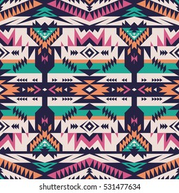 retro colors tribal vector seamless navajo pattern. aztec abstract geometric art print. ethnic hipster vector background. Wallpaper, cloth design, fabric, paper, cover, textile template.