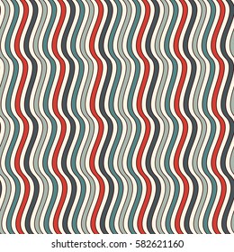 Retro colors vertical wavy stripes seamless pattern. Blue and red repeated line wallpaper. Abstract background with simple classic motif. Digital paper, textile print, page fill. Vector illustration