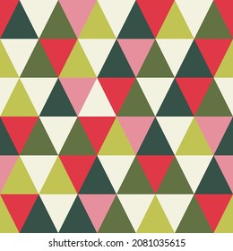 Retro Colourful Geometric Triangles Seamless Vector Pattern. Mid-Century Festive Bright Background. Christmas Holiday Print