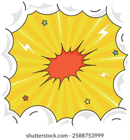 Retro Comic Background with Clouds and Stars, Cartoon Frame, Flash Explosion, Dots, Burst, Pop Art Style, Retro, Vector