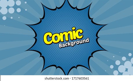 Retro comic background halftone dots, with cloud cartoon pop art style. Vector illustration on blue