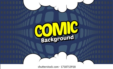 Retro comic background halftone dots, with cloud cartoon pop art style. Vector illustration on Trendy Color