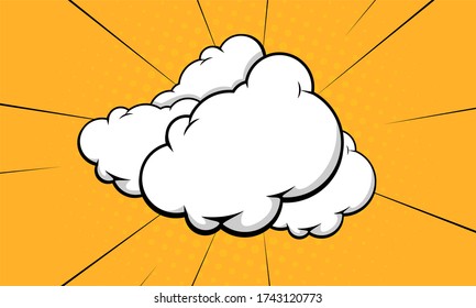 Retro comic background halftone dots, with cloud cartoon pop art style. Vector illustration 