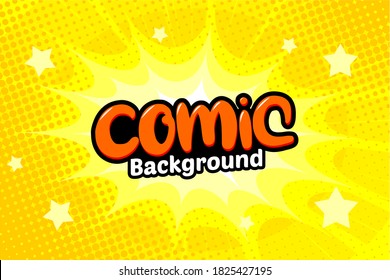 Retro comic background halftone dots, with Stars cartoon pop art style. Vector illustration on Yellow