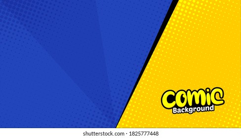 Retro comic background halftone dots, with cloud cartoon pop art style. Vector illustration on blue