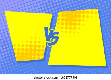 Retro comic background halftone dots, with VS speech bubble cartoon pop art style. Vector illustration on blue