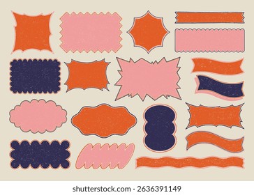 Retro Comic Banner Shapes Clipart. Grunge Hand drawn textured vintage illustrations.