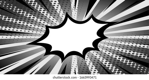 Retro comic black and white background. raster gradient halftone pop art retro style with dot and burst