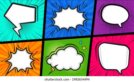 Retro comic blank speech bubbles on colorful background. Comic speech. Abstract creative vector collection white blank bubble comic text dialog blank white banner for sale.
