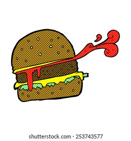 hamburguesa de dibujos animados estilo libro de historietas retro